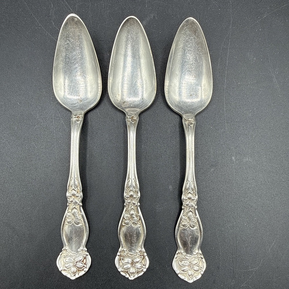 VTG Wm Rogers & Son 1910 ORANGE BLOSSOM Silverplate Fruit Orange Spoons Set 3